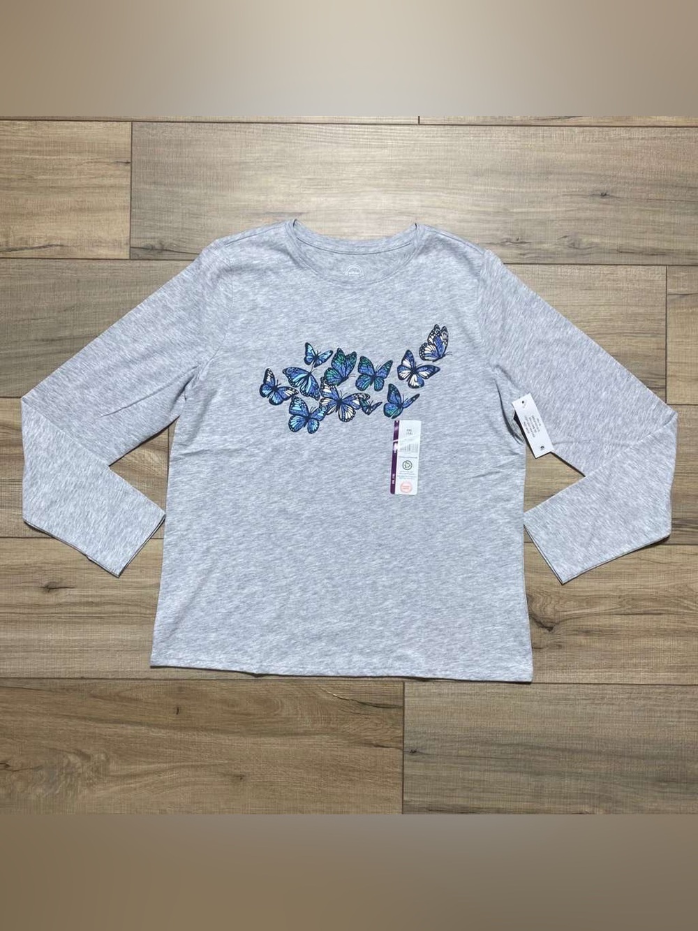 Wonder Nation‎ Girls Long Sleeve Sparkly Butterfly Tee Size XXL 18 Gray